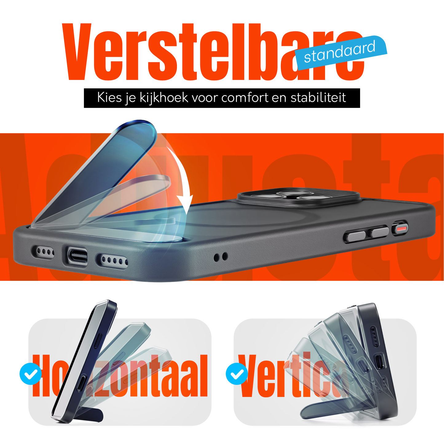 My Case - Hoesje geschikt voor iPhone 16 Pro Max MagSafe - Zwart - Draadloos Opladen - Standaard - Soepele Metalen Knoppen
