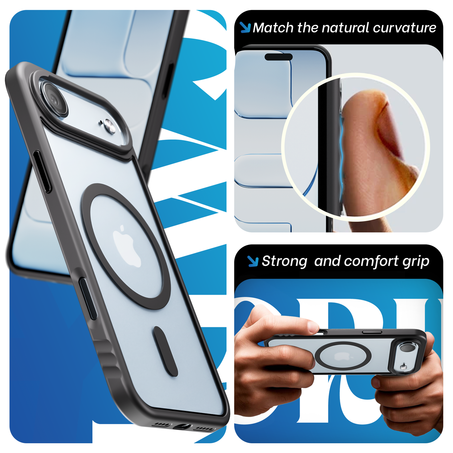 Reovo - Hoesje geschikt voor iPhone Air - Zwart - Transparant - geschikt voor MagSafe - Anti-slip case