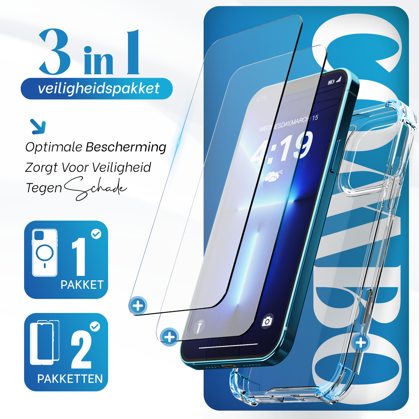 iTech Combo: 2 Screenprotectors & 1 Bumper Hoes voor iPhone 12 Pro  – 3-in-1 Bescherming