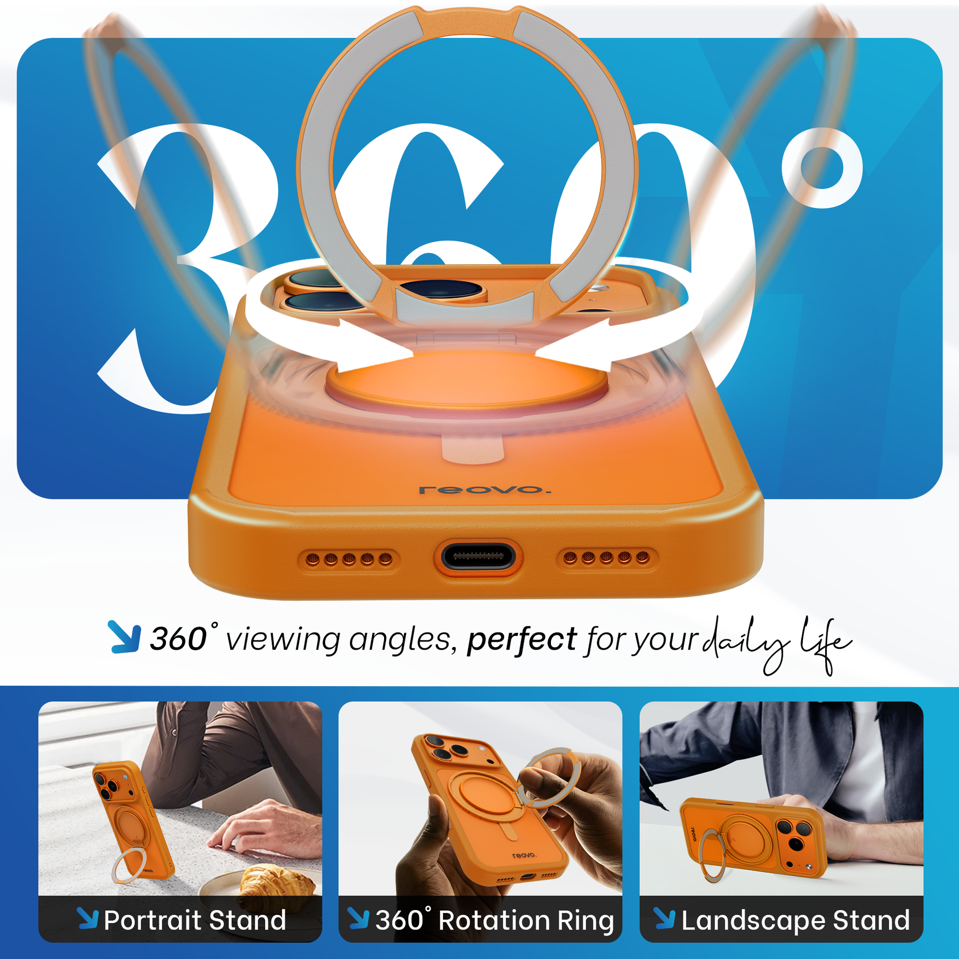 iPhone 17 Pro hoesje Oranje Magsafe 360 telefoonstandaard