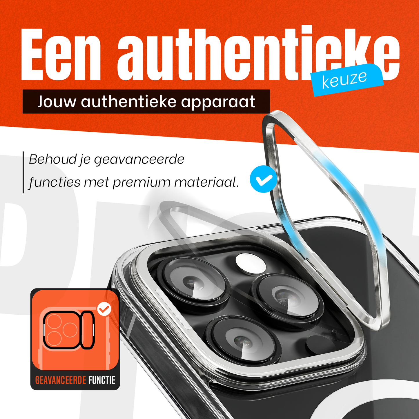 iPhone 16 Pro Hoesje – Transparant MagSafe Case met Metalen Stand & Oranje Button