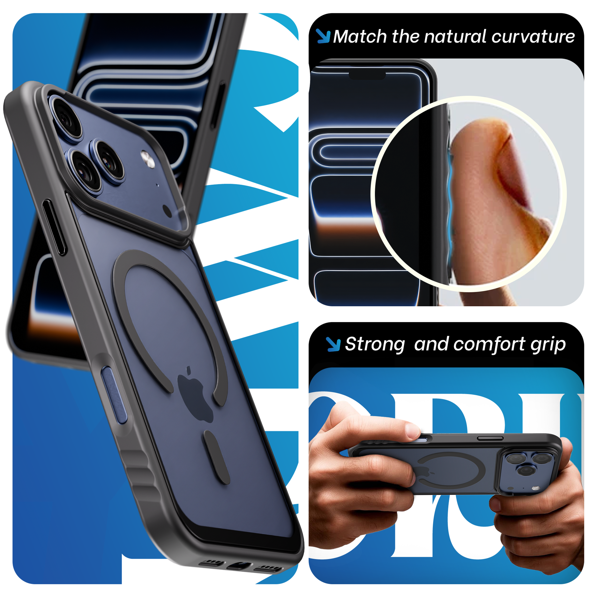 Reovo - Hoesje geschikt voor iPhone 17 Pro - Zwart - Transparant - geschikt voor MagSafe - Anti-slip case