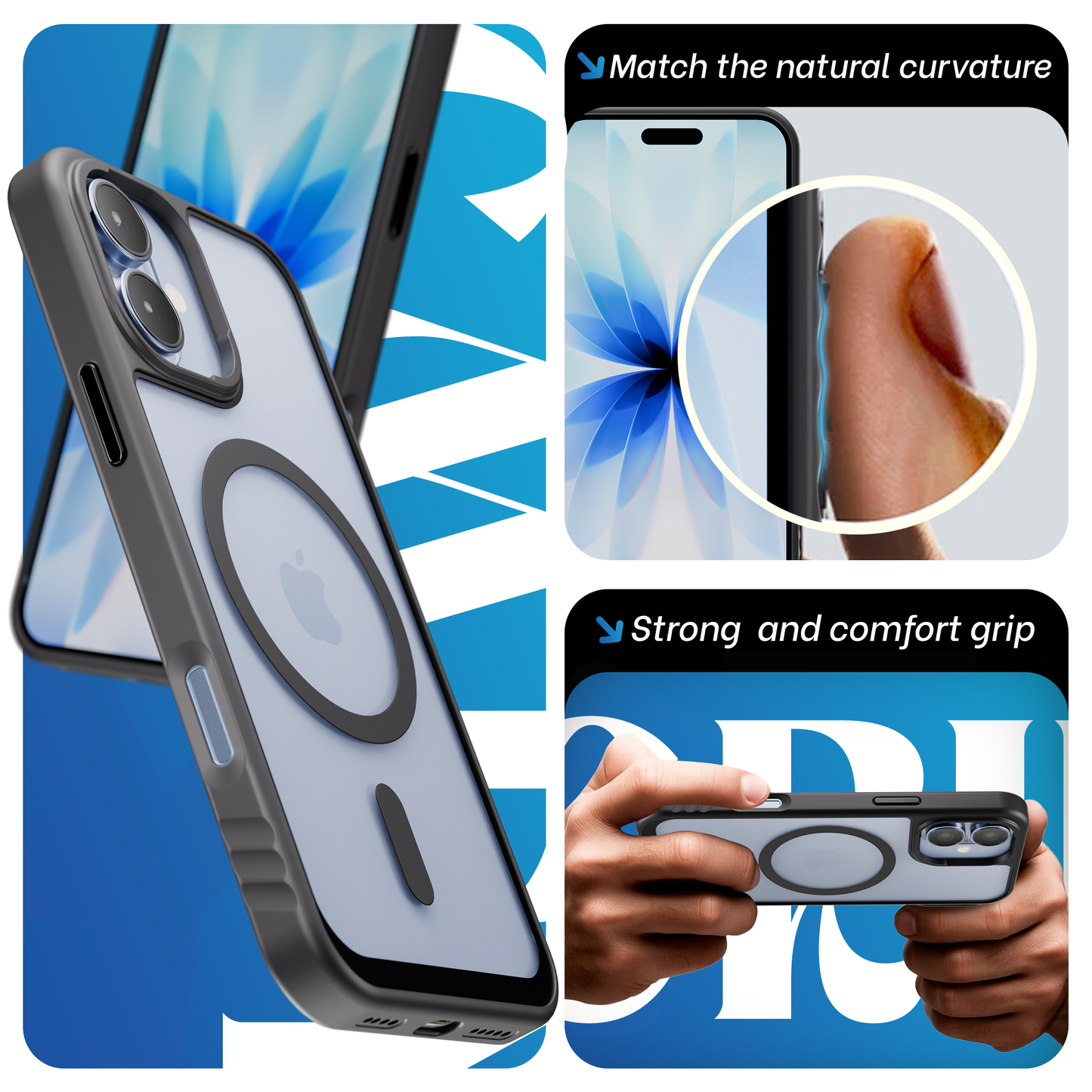 Reovo - Hoesje geschikt voor iPhone 17- Zwart - Transparant - geschikt voor MagSafe - Anti-slip case