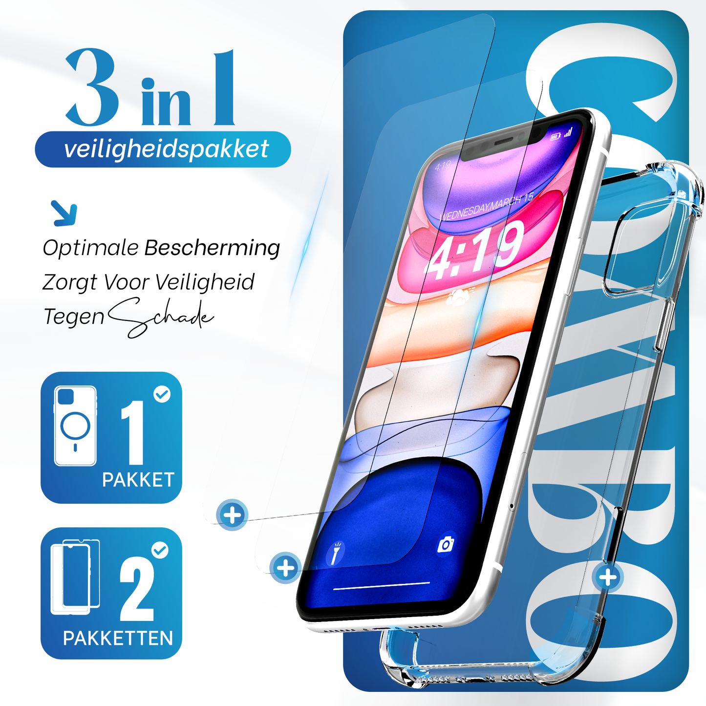 iTech Combo: 2 Screenprotectors & 1 Bumper Hoes voor iPhone 11 – 3-in-1 Bescherming