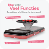 Reovo Cherry Hoesje - Geschikt voor iPhone 17 Pro Max - Hartvormige Zuignap Grip & Telefoonstandaard - Zwart/rood