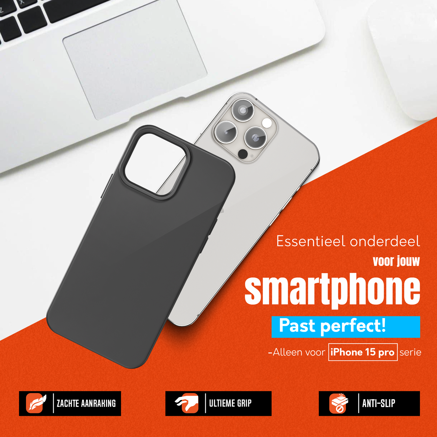 My Case Zwarte Siliconen Hoes voor iPhone 15 Pro Max – Slank Maar Beschermend