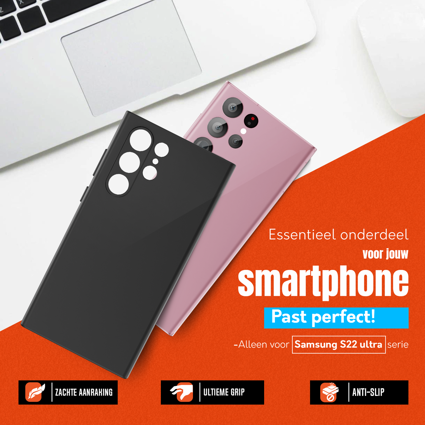 My Case Zwarte Siliconen Hoes voor Samsung Galaxy S22 Ultra – Slank Maar Beschermend