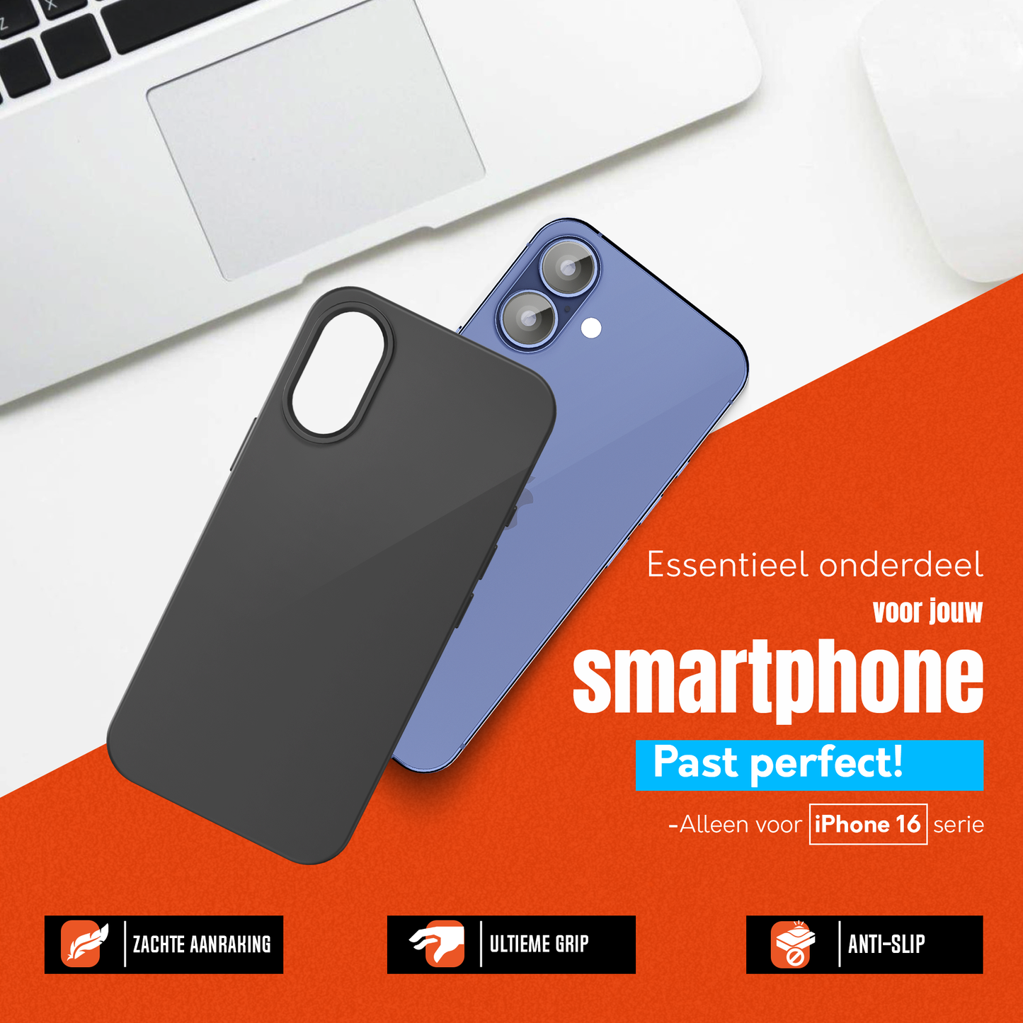 My Case Zwarte Siliconen Hoes voor iPhone 16 Plus – Slank Maar Beschermend