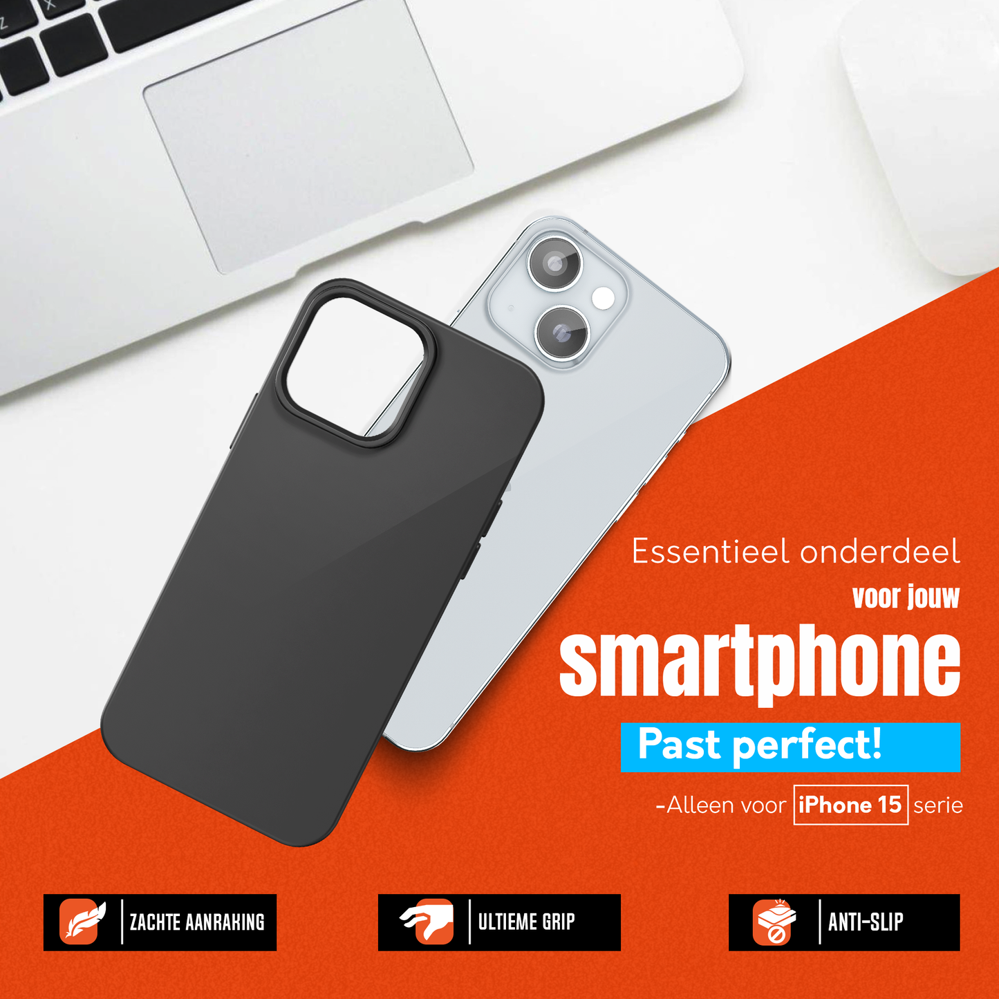 My Case Zwarte Siliconen Hoes voor iPhone 15 – Slank Maar Beschermend
