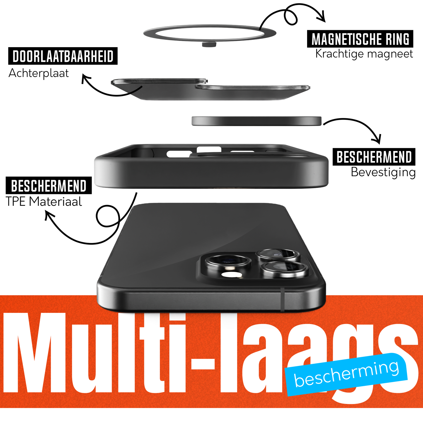 My Case Zwart MagSafe Hoesje voor iPhone 16 Pro – Slank & Sterk Telefoonhoesje