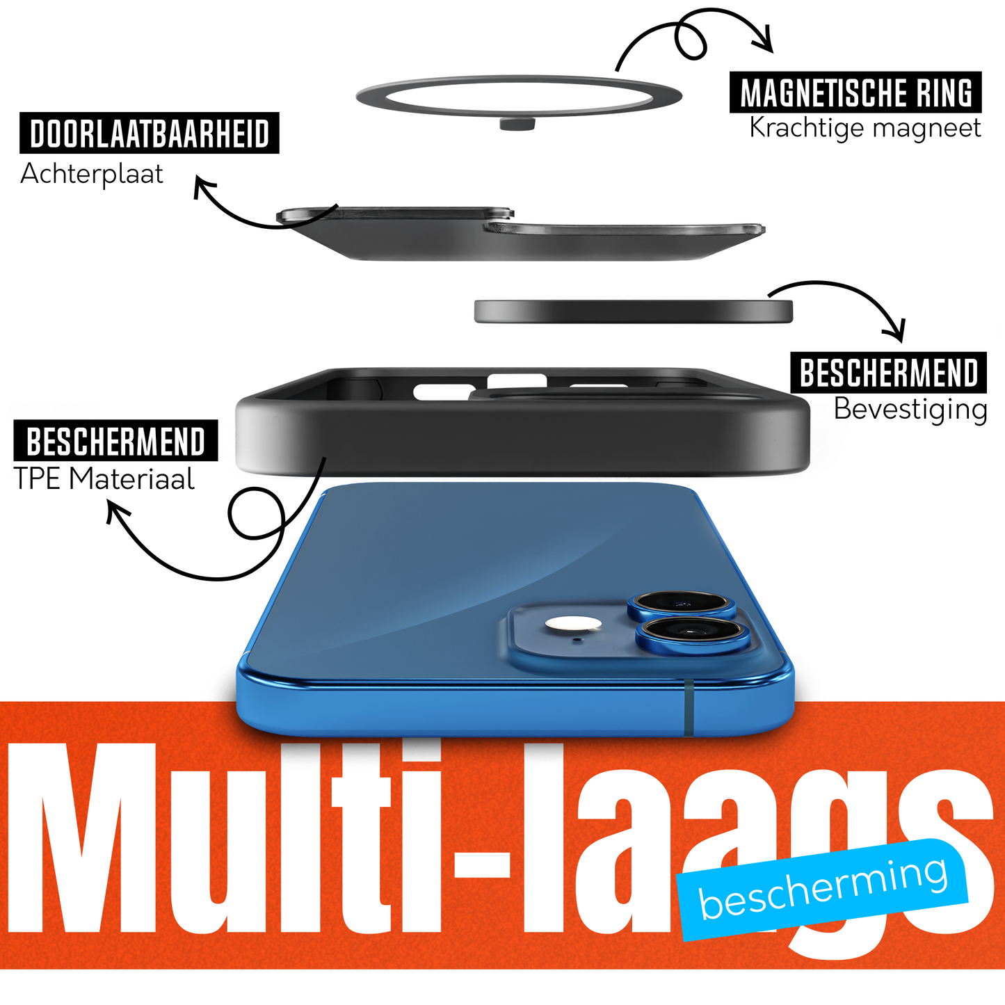 My Case Zwart Hoesje geschikt voor iPhone 12/12 Pro  MagSafe – Slank, Sterk & MagSafe-Klaar