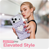 Reovo Dots Hoesje - Geschikt voor iPhone 17 Pro - Hartvormige Zuignap Grip & Telefoonstandaard - Zwart/Roze