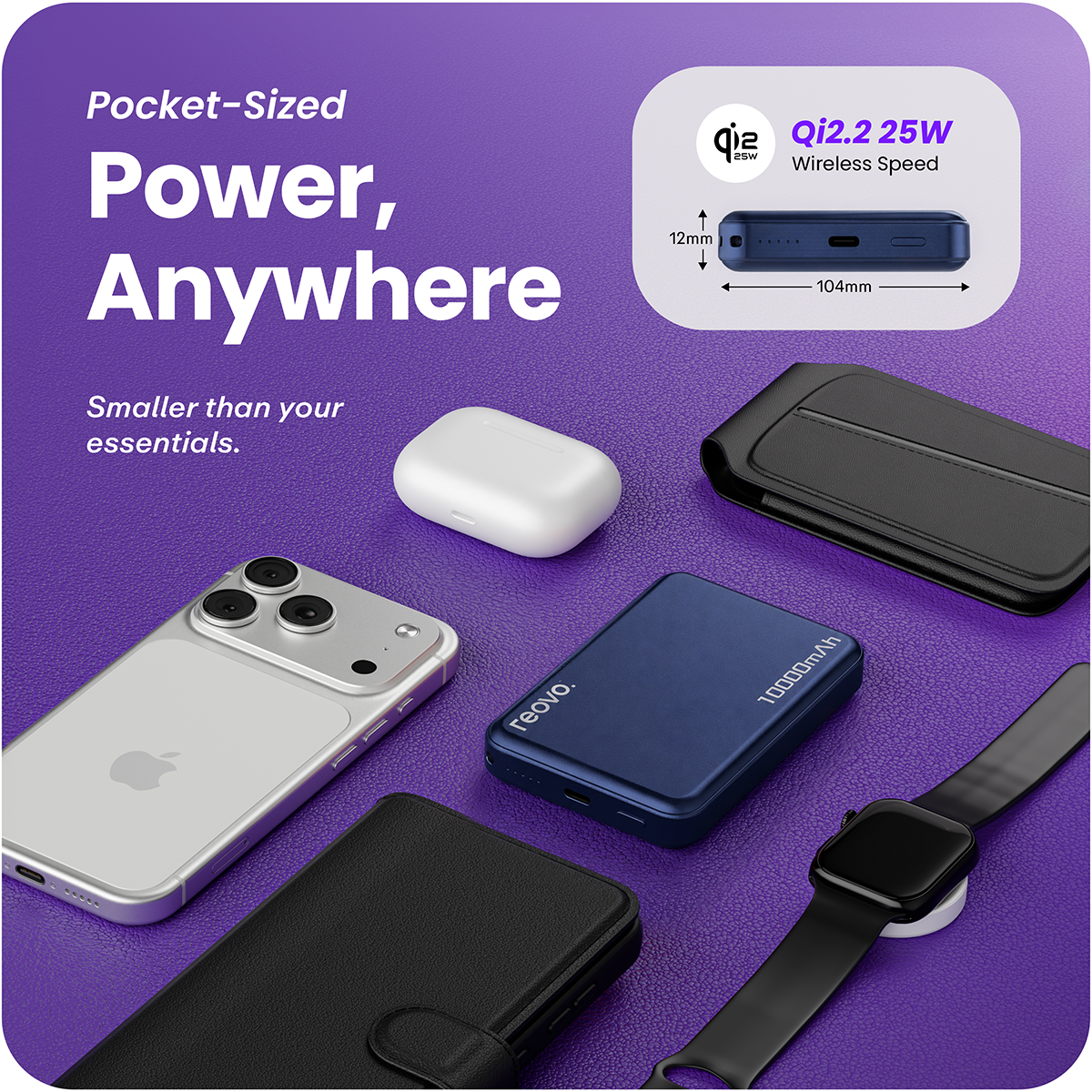 Powerbank 10.000 mAh - 25W draadloos opladen - Q2.2 - Geschikt voor MagSafe - Usb c kabel - Powerbanks - Magnetisch opladen - Snellader - Noodpakket - Draadloos opladen - Met USB-C Poort - Blauw