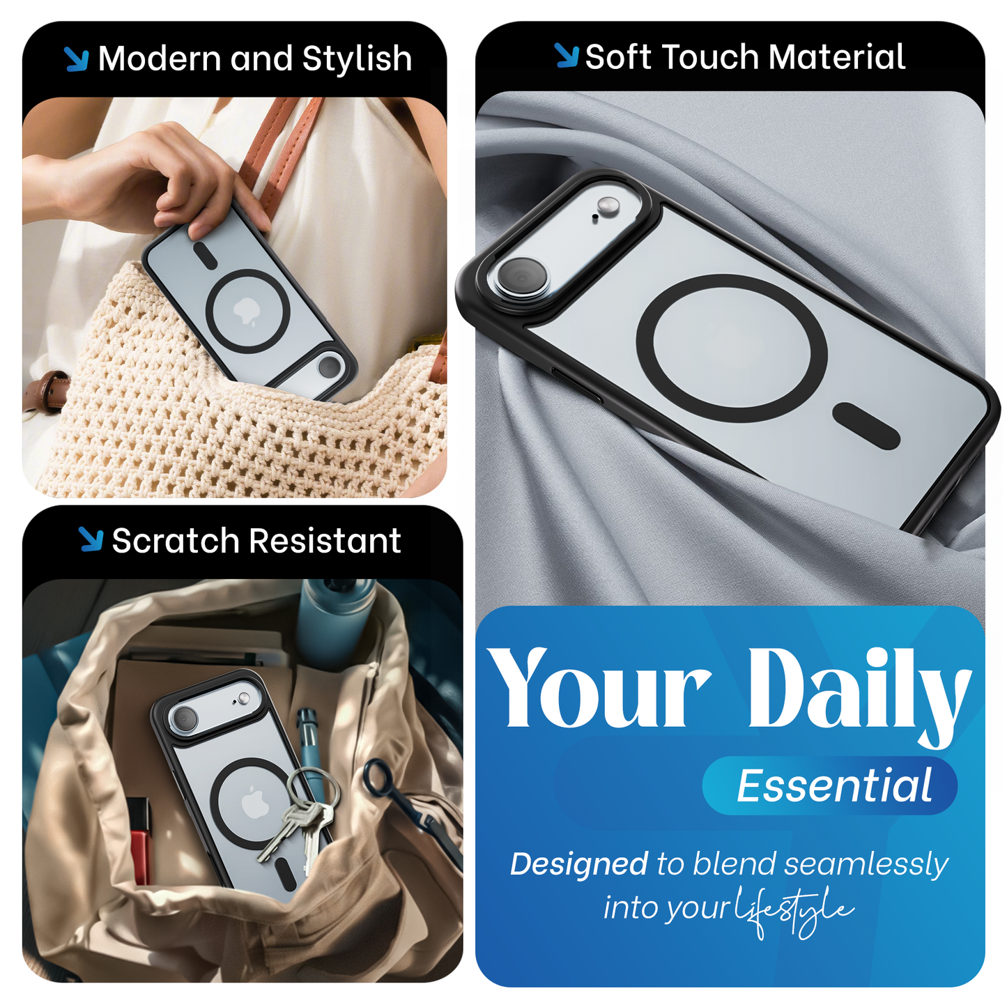 Reovo - Hoesje geschikt voor iPhone Air - Zwart - Transparant - geschikt voor MagSafe - Anti-slip case