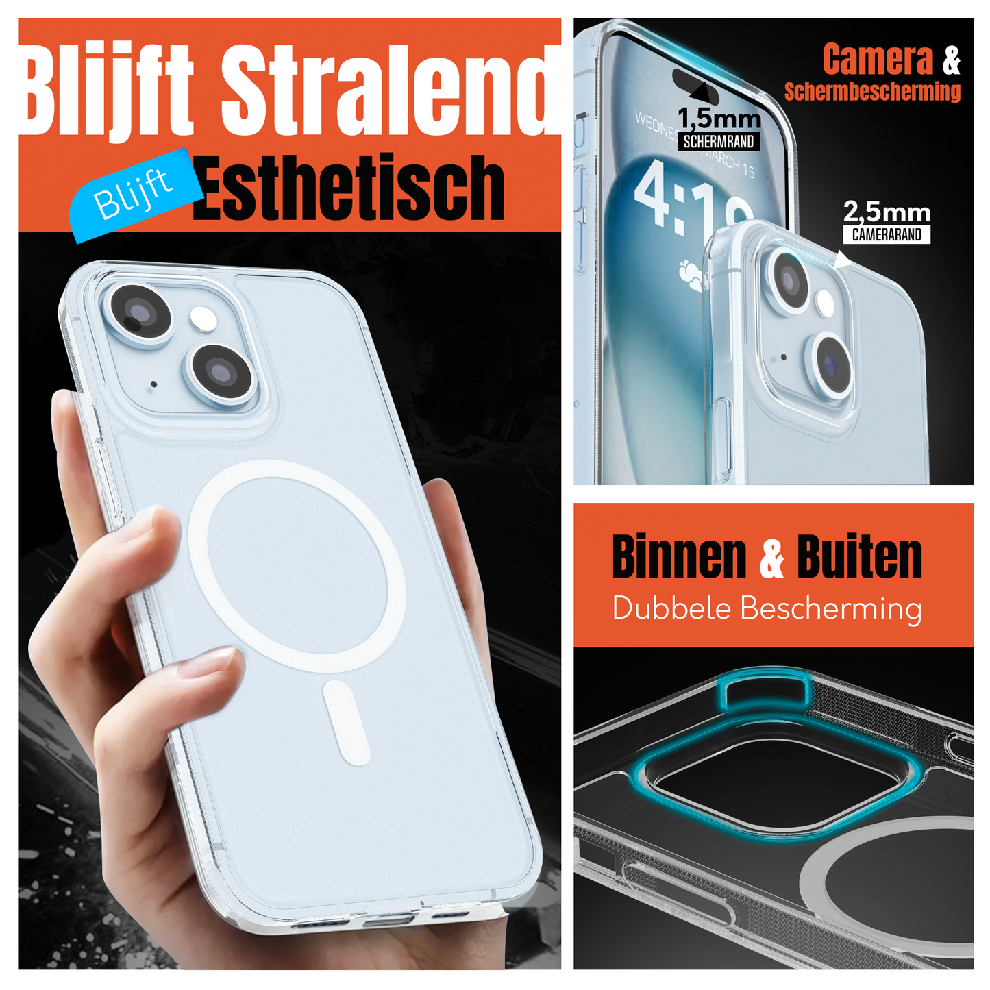 My Case Transparant MagSafe Hoesje voor iPhone 15 – Slank, Sterk & MagSafe-Klaar