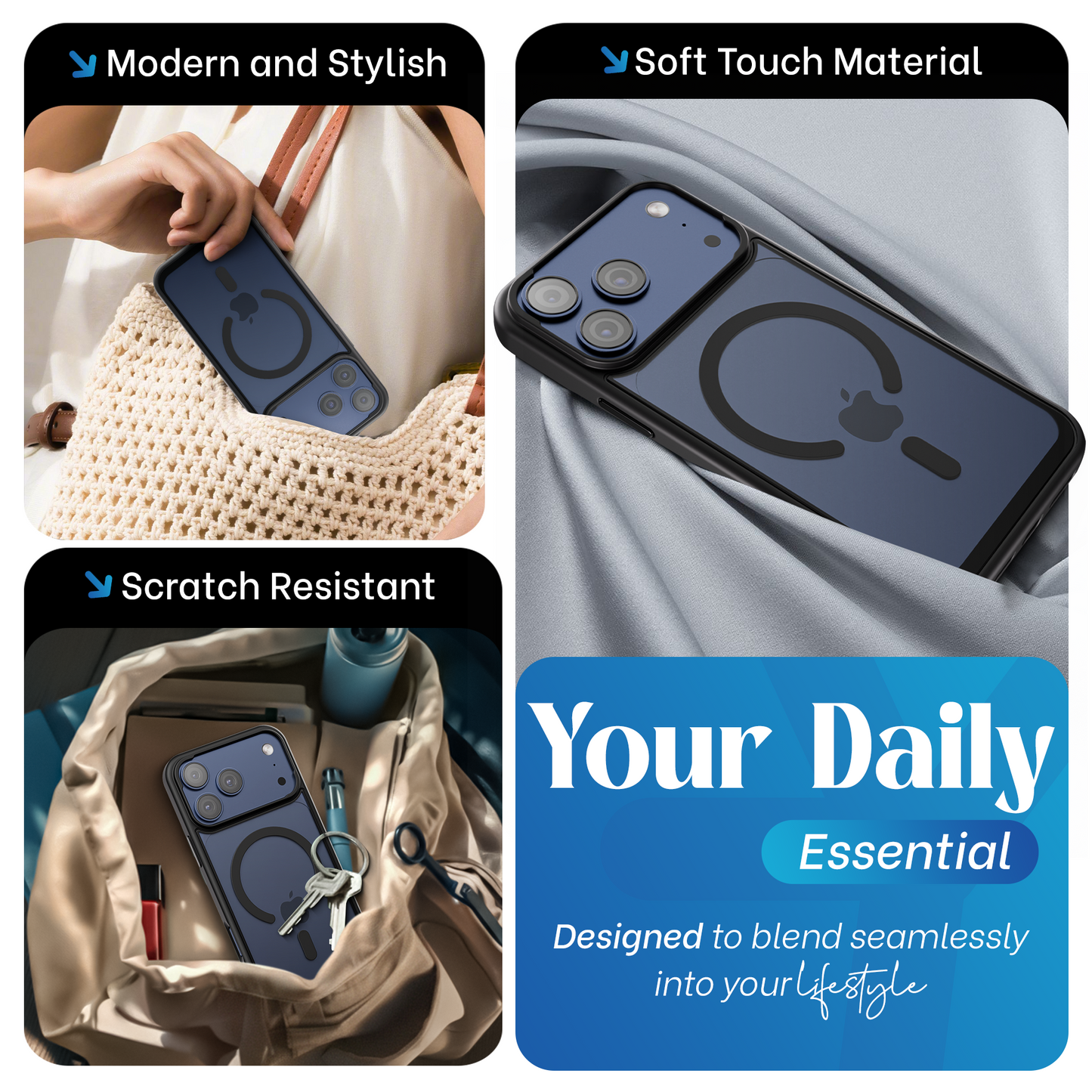 Reovo - Hoesje geschikt voor iPhone 17 Pro Max - Zwart - Transparant - geschikt voor MagSafe - Anti-slip case