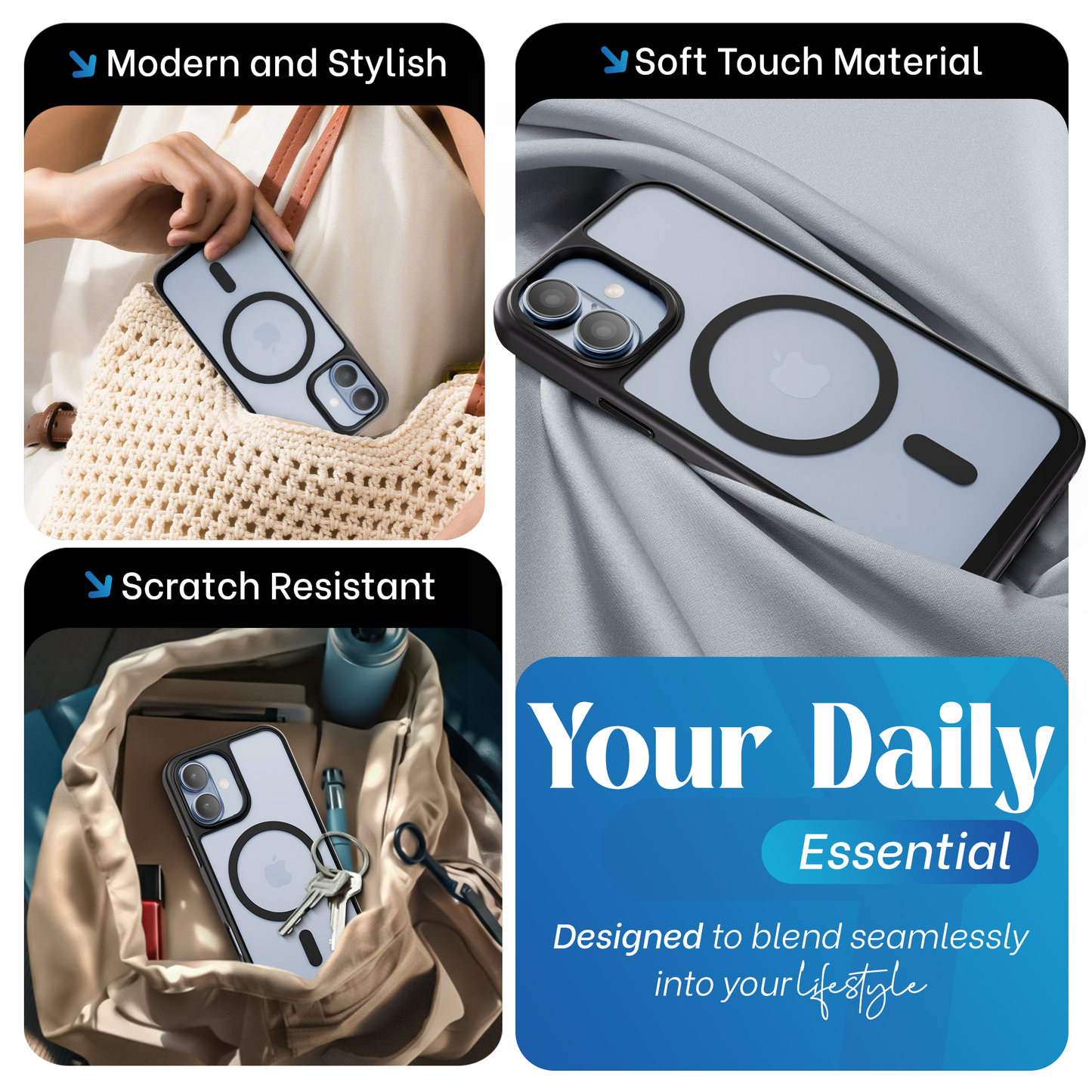 Reovo - Hoesje geschikt voor iPhone 17- Zwart - Transparant - geschikt voor MagSafe - Anti-slip case