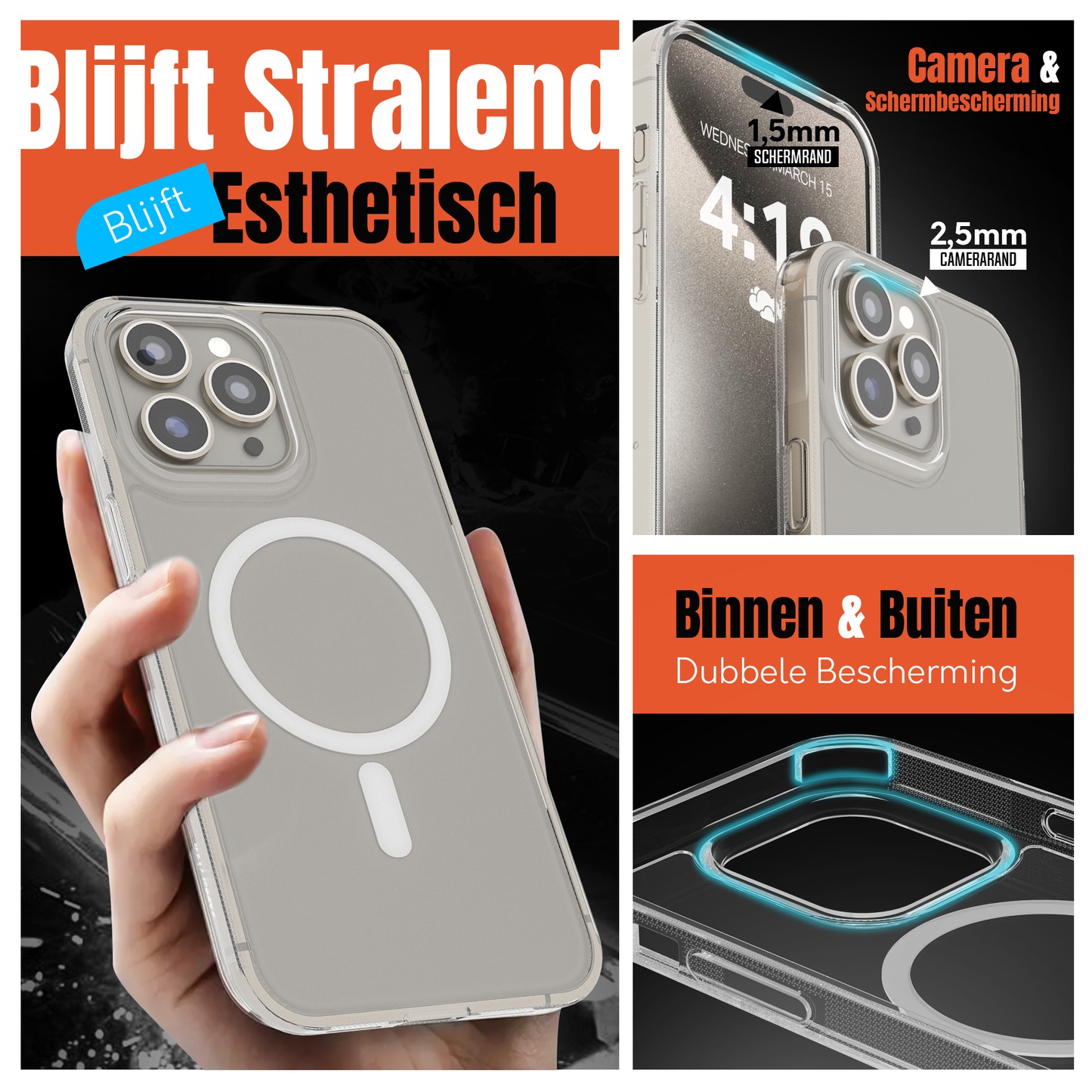 My Case Transparant MagSafe Hoesje voor iPhone 15 Pro – Slank, Sterk & MagSafe-Klaar