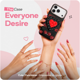 Reovo Cherry Hoesje - Geschikt voor iPhone 17 Pro - Hartvormige Zuignap Grip & Telefoonstandaard - Zwart/rood