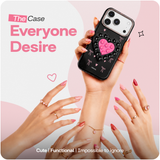 Reovo Bow Hoesje - Geschikt voor iPhone 17 Pro - Hartvormige Zuignap Grip & Telefoonstandaard - Zwart/Roze