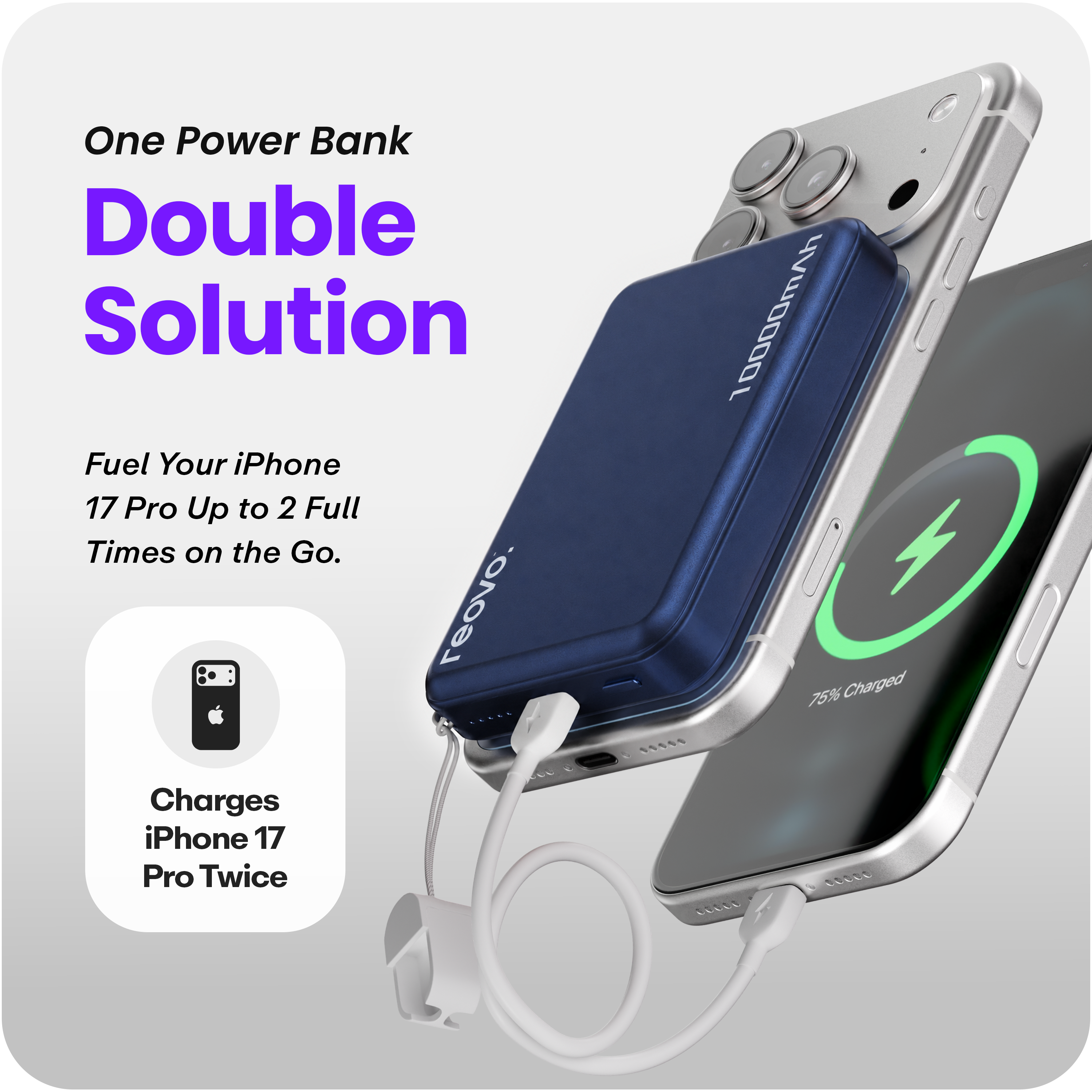 Powerbank 10.000 mAh - 25W draadloos opladen - Q2.2 - Geschikt voor MagSafe - Usb c kabel - Powerbanks - Magnetisch opladen - Snellader - Noodpakket - Draadloos opladen - Met USB-C Poort - Blauw