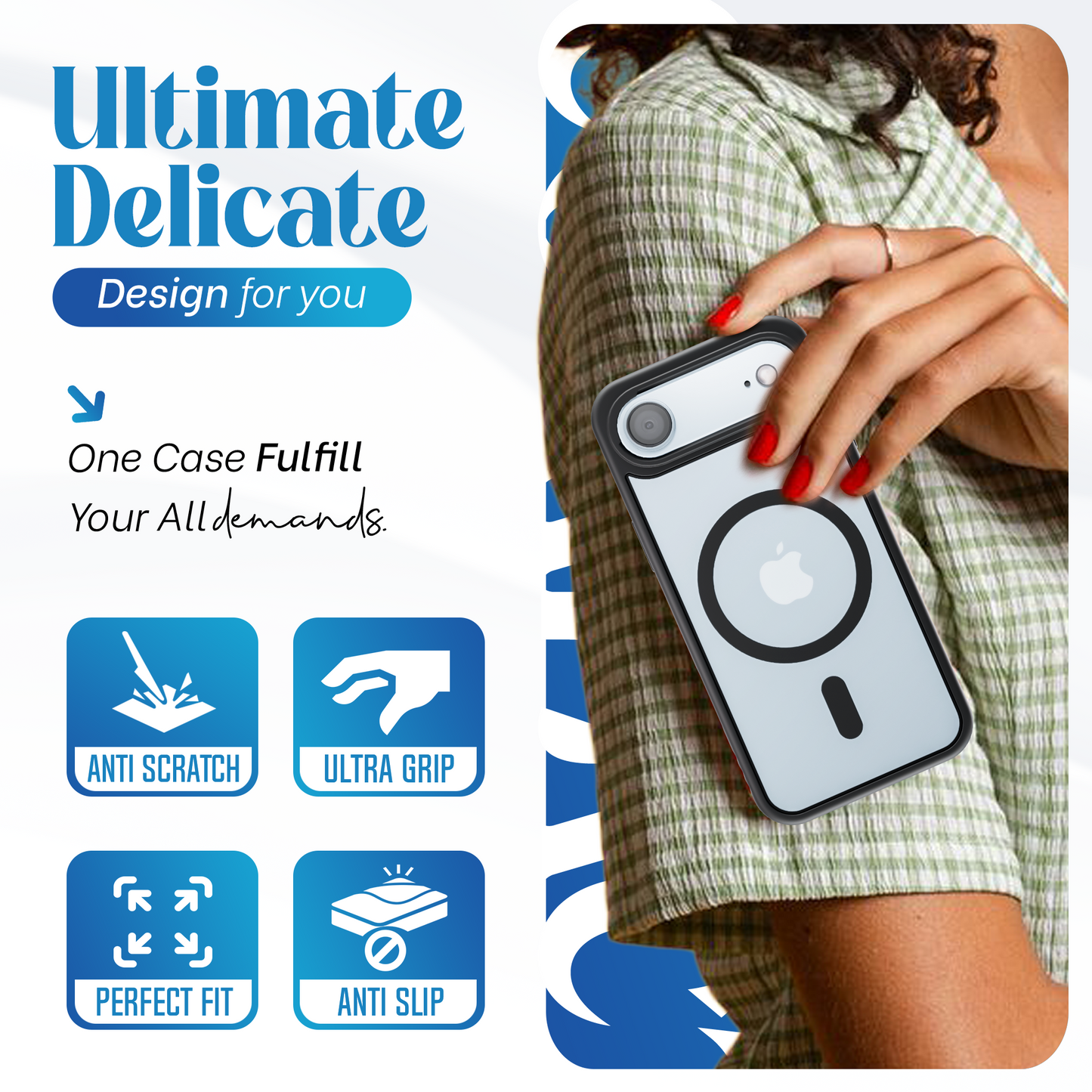 Reovo - Hoesje geschikt voor iPhone Air - Zwart - Transparant - geschikt voor MagSafe - Anti-slip case