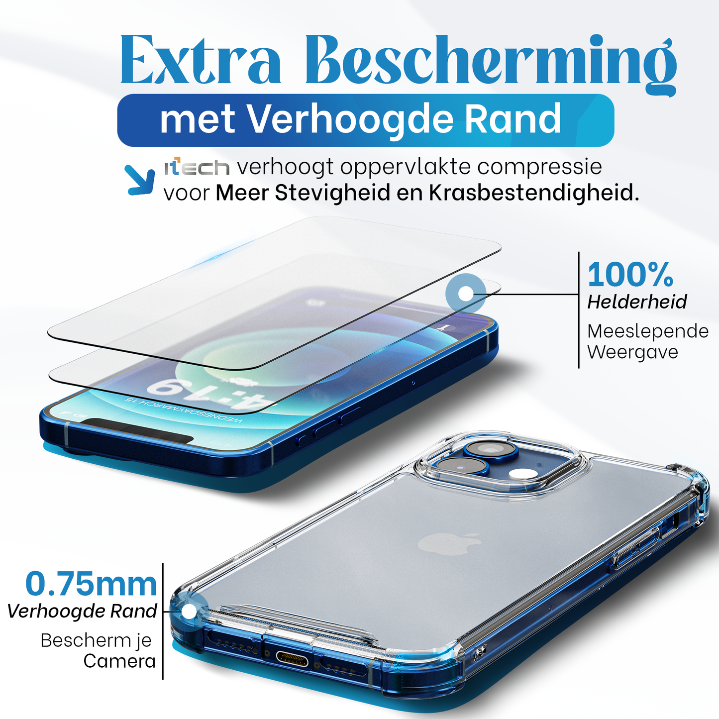 iTech Combo: 2 Screenprotectors & 1 Bumper Hoes voor iPhone 12 Mini  – 3-in-1 Bescherming
