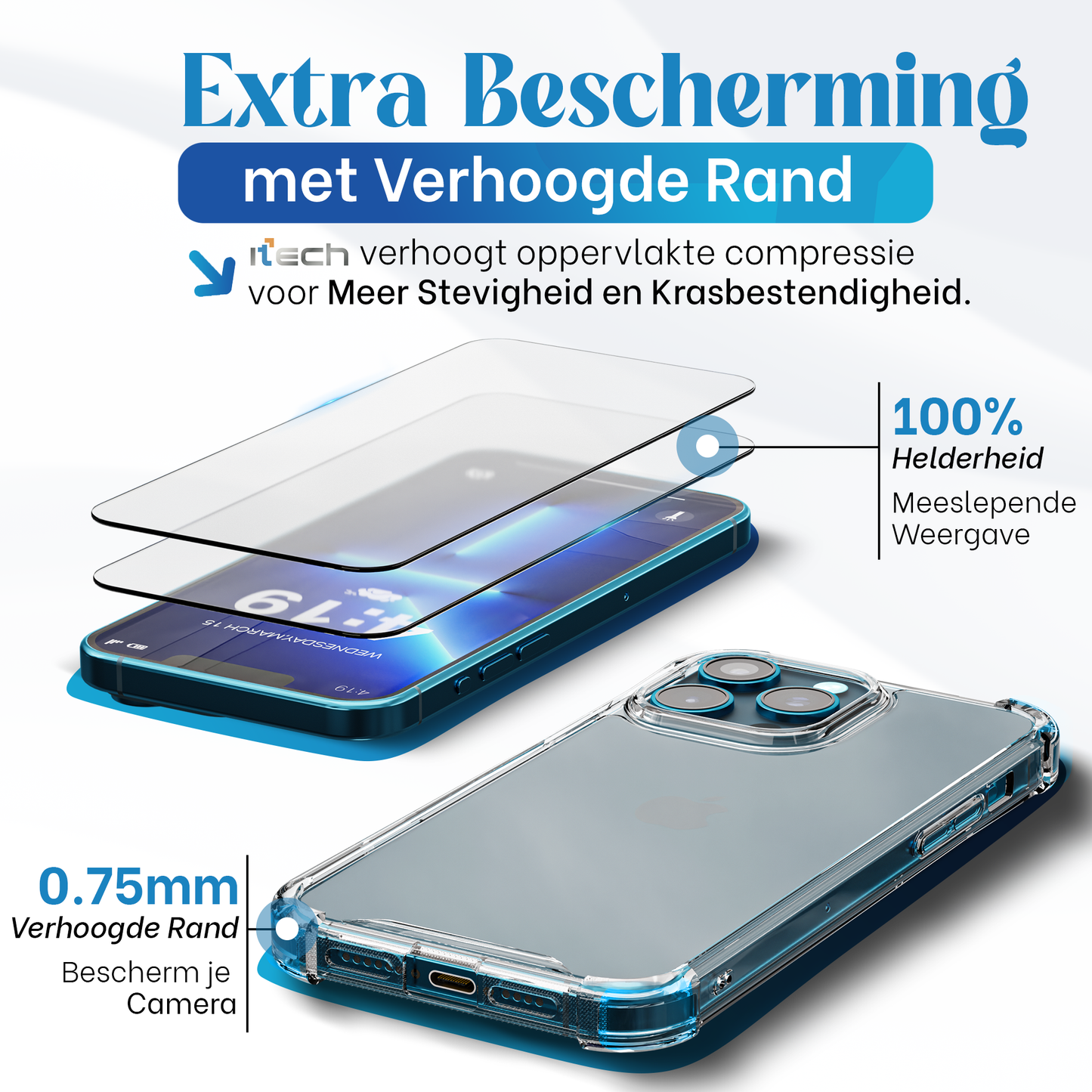 iTech Combo: 2 Screenprotectors & 1 Bumper Hoes voor iPhone 12 Pro  – 3-in-1 Bescherming