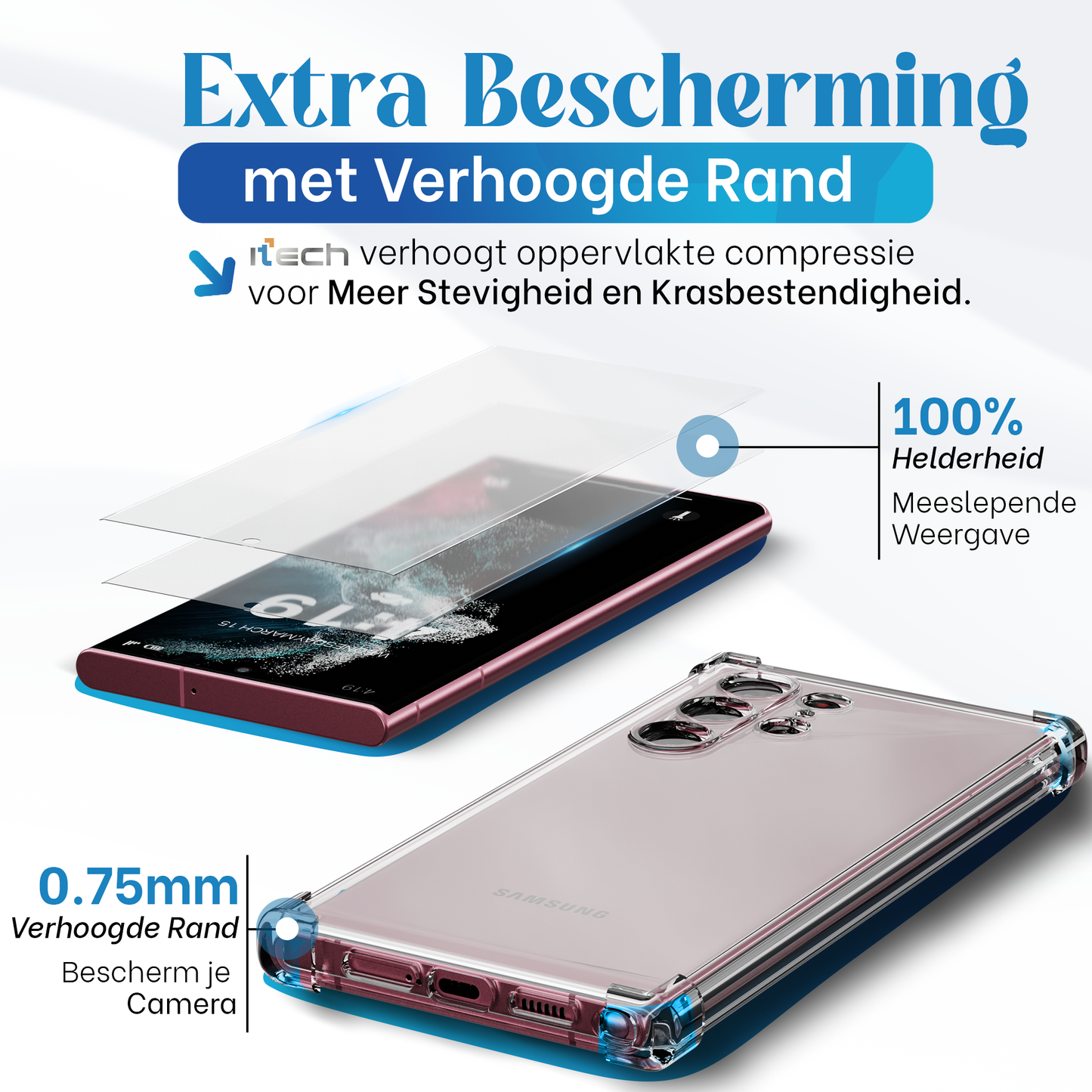 iTech Combo: 2 Screenprotectors & 1 Bumper Hoes voor Samsung Galaxy S22 Ultra – 3-in-1 Bescherming