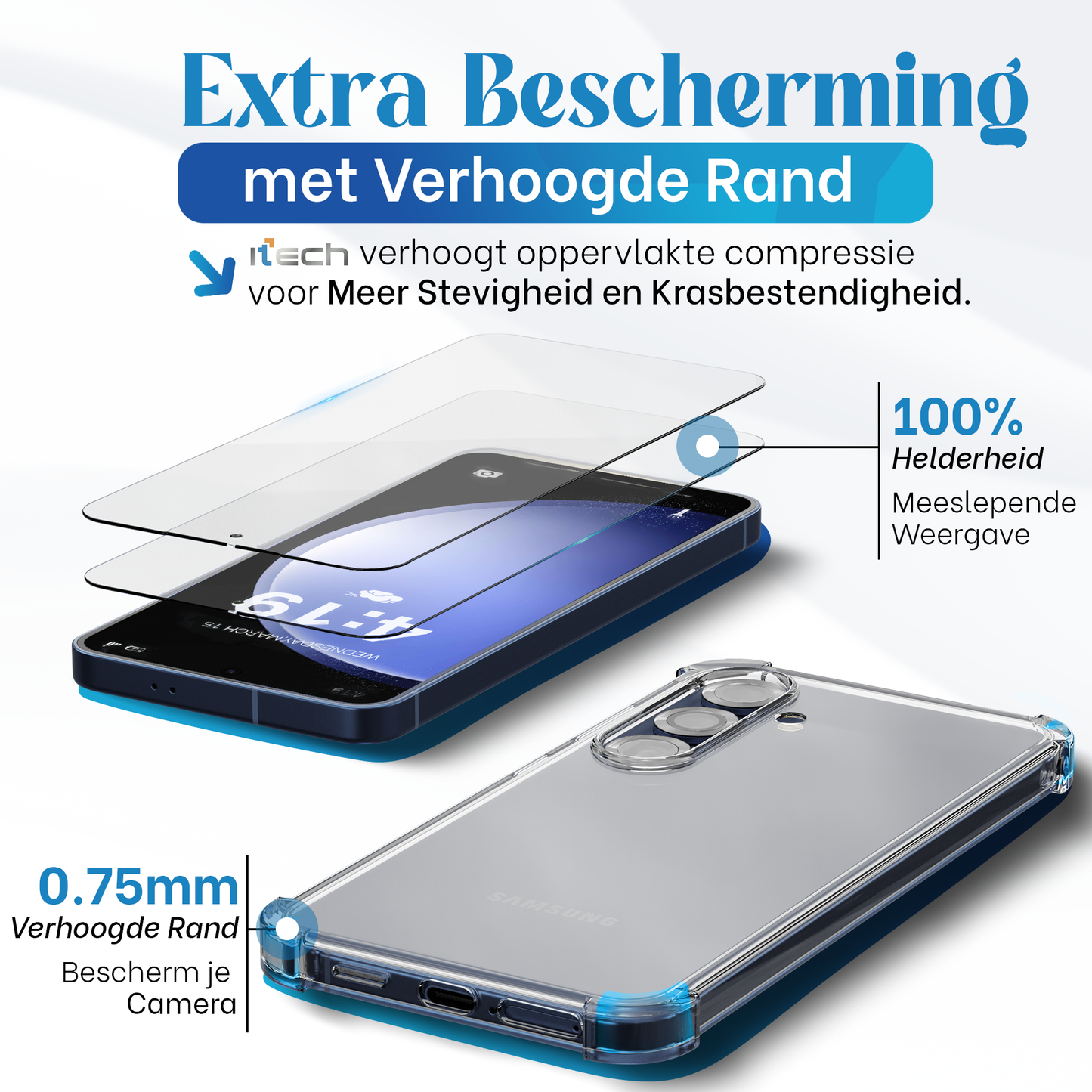 iTech Combo: 2 Screenprotectors & 1 Bumper Hoes voor Samsung Galaxy S23 FE – 3-in-1 Bescherming