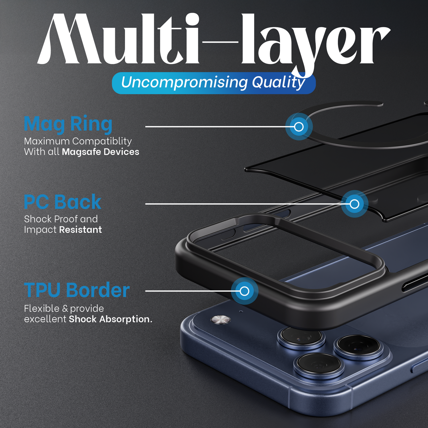 Reovo - Hoesje geschikt voor iPhone 17 Pro Max - Zwart - Transparant - geschikt voor MagSafe - Anti-slip case