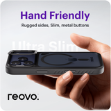 Reovo - Hoesje Geschikt voor iPhone 17 Pro - Camera standaard - Geschikt voor MagSafe - Zwart - anti-val technologie