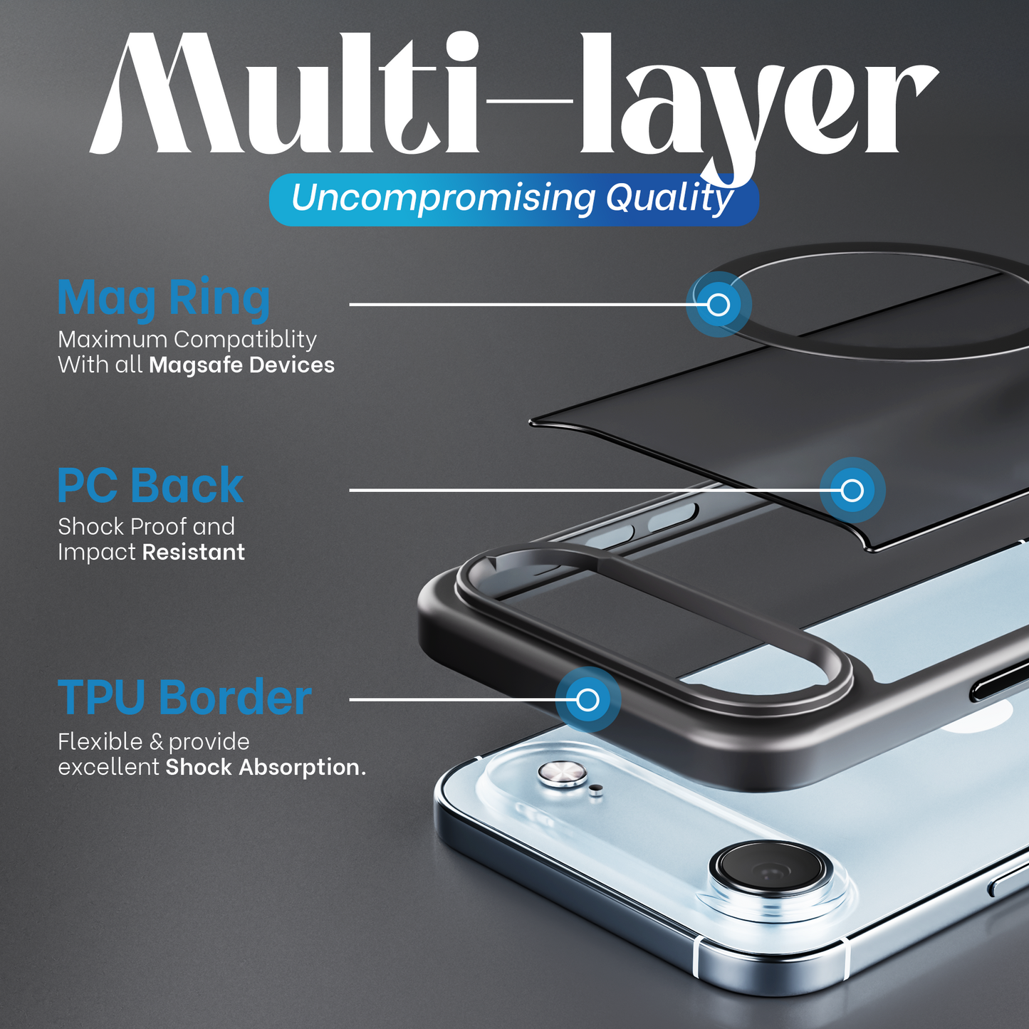 Reovo - Hoesje geschikt voor iPhone Air - Zwart - Transparant - geschikt voor MagSafe - Anti-slip case