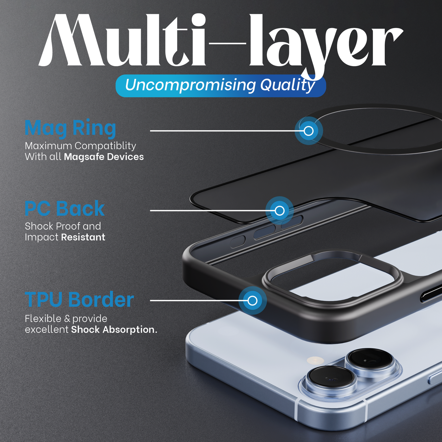 Reovo - Hoesje geschikt voor iPhone 17- Zwart - Transparant - geschikt voor MagSafe - Anti-slip case