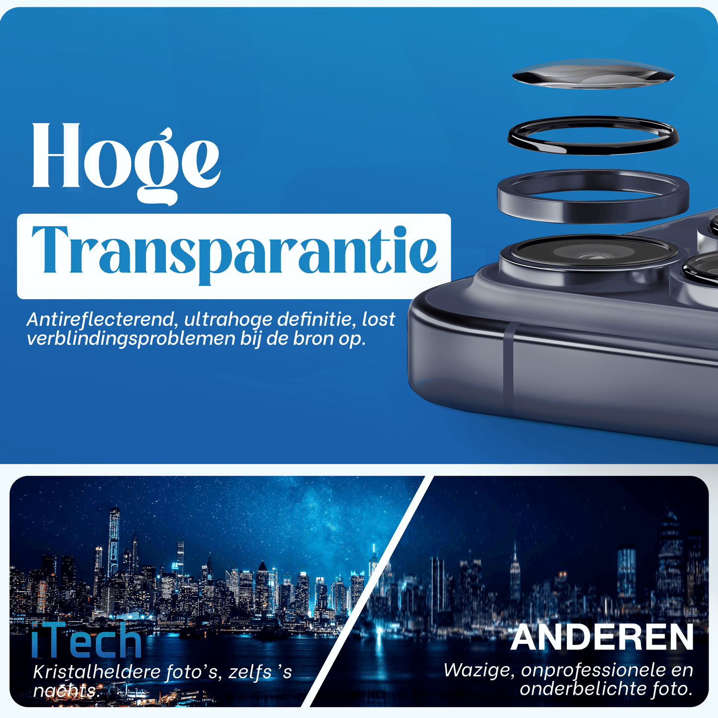 REOVO Camera Protector – Geschikt voor iPhone 17 Pro - 0.05mm Slim Fit – Diep Blauw -Titanium Frame – Anti-Kras & Schokbestendig