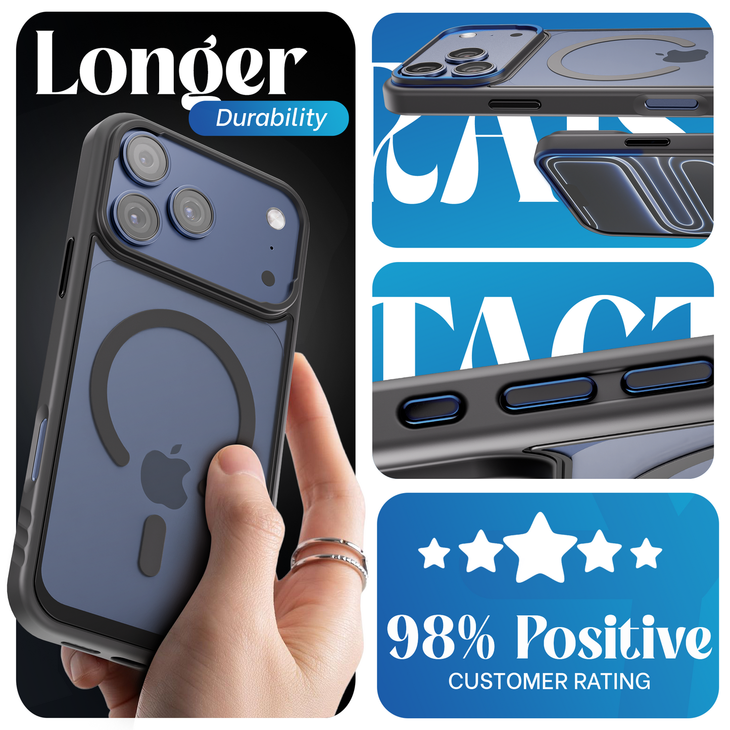 Reovo - Hoesje geschikt voor iPhone 17 Pro Max - Zwart - Transparant - geschikt voor MagSafe - Anti-slip case