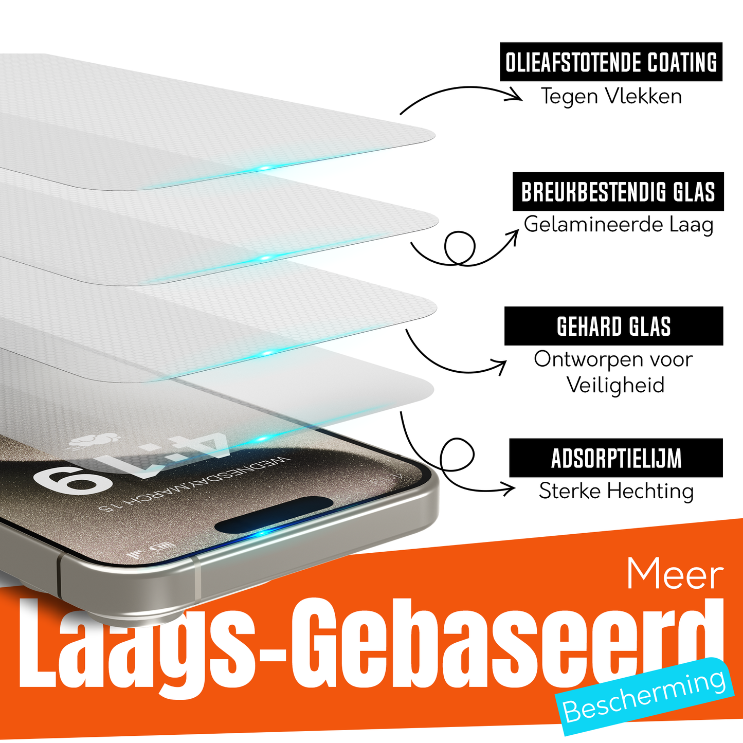 iTech Gehard Glas Screenprotector voor iPhone 15 Pro