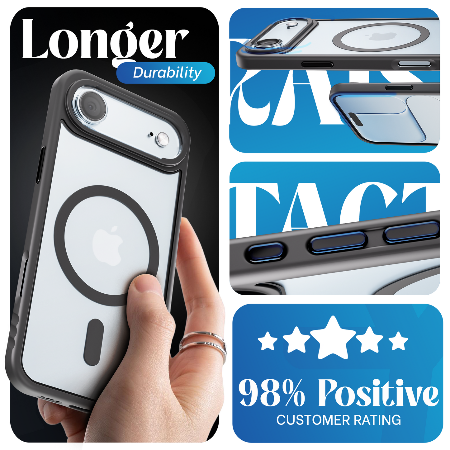 Reovo - Hoesje geschikt voor iPhone Air - Zwart - Transparant - geschikt voor MagSafe - Anti-slip case