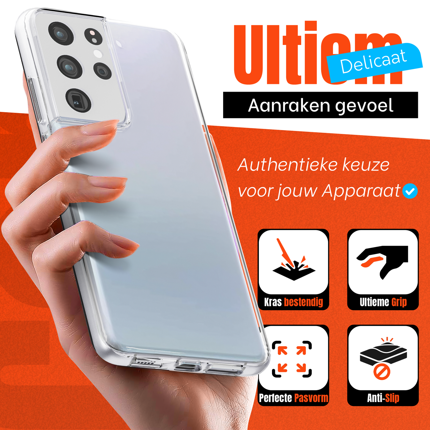 My Case Transparante Hoes voor Samsung Galaxy S21 Ultra – Langdurig Helder