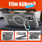 iPhone 16 Hoesje – Transparant MagSafe Case met Metalen Stand & Oranje Button
