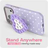 Reovo Dots Hoesje - Geschikt voor iPhone 17 Pro - Hartvormige Zuignap Grip & Telefoonstandaard - Zwart/Roze