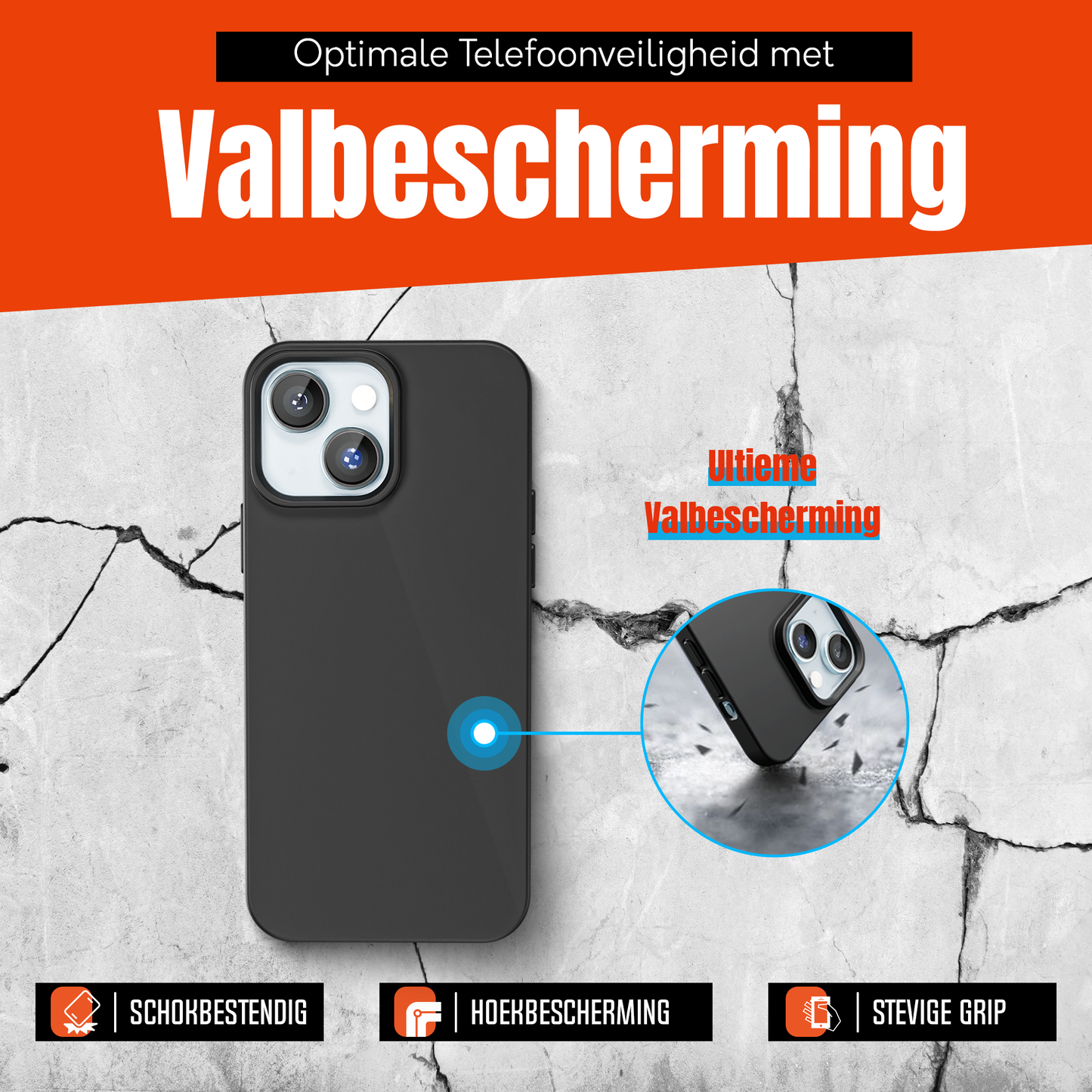 My Case Zwarte Siliconen Hoes voor iPhone 15 – Slank Maar Beschermend