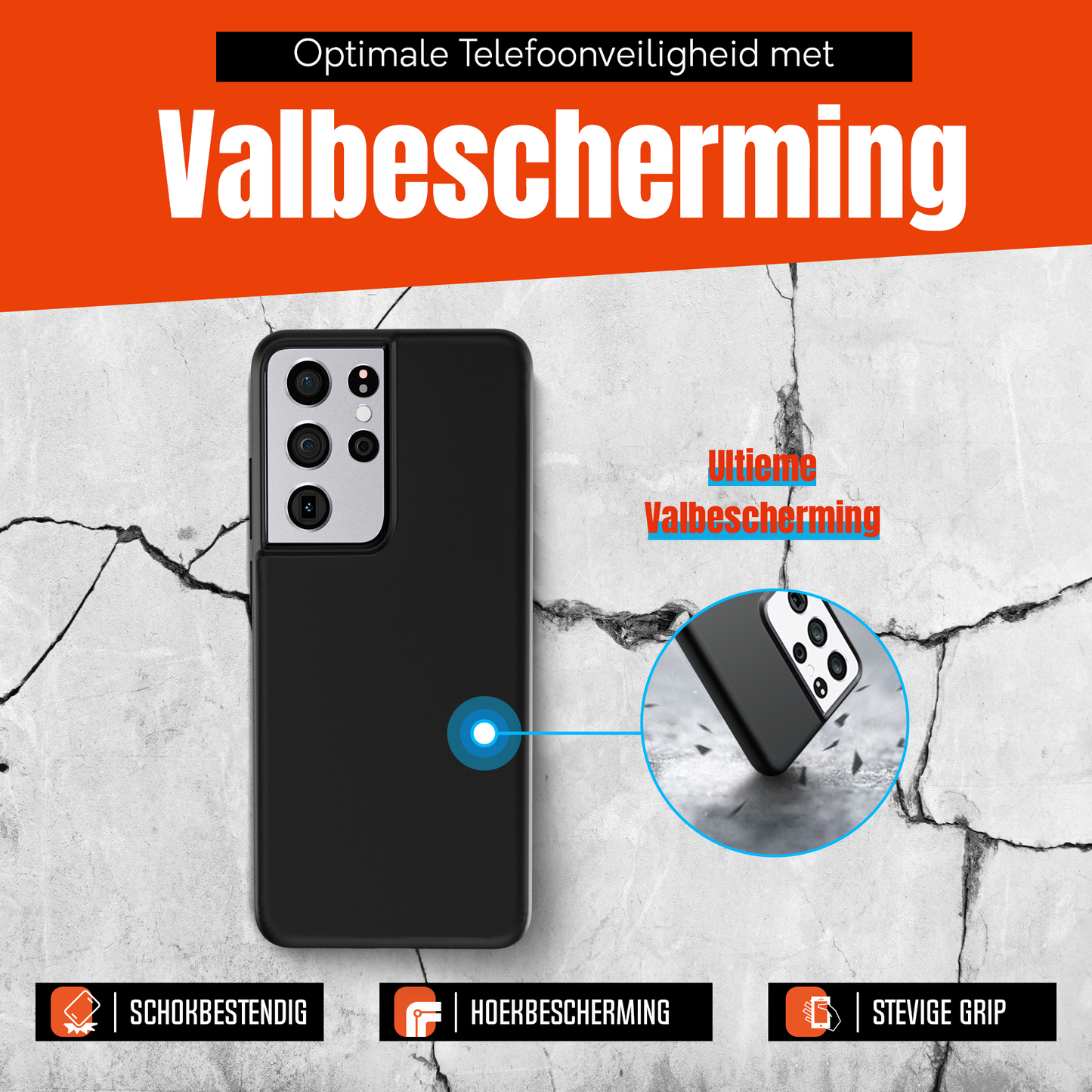 My Case Zwarte Siliconen Hoes voor Samsung Galaxy S21 Ultra – Slank Maar Beschermend