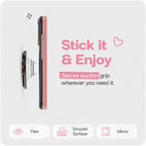 Reovo Cherry Hoesje - Geschikt voor iPhone 17 Pro - Hartvormige Zuignap Grip & Telefoonstandaard - Zwart/rood