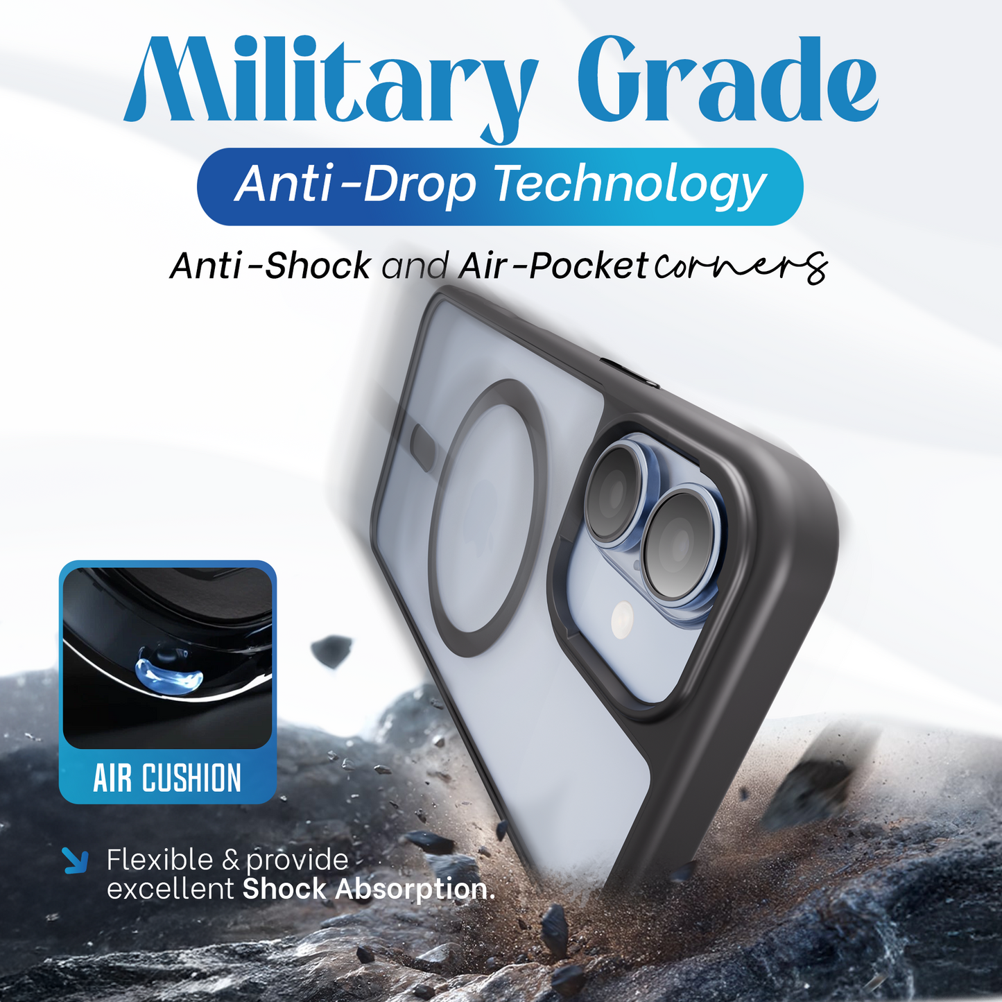 Reovo - Hoesje geschikt voor iPhone 17- Zwart - Transparant - geschikt voor MagSafe - Anti-slip case