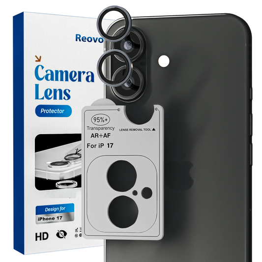 REOVO Camera Protector – Geschikt voor iPhone 17 - 0.05mm Slim Fit – Zwart -Titanium Frame – Anti-Kras & Schokbestendig