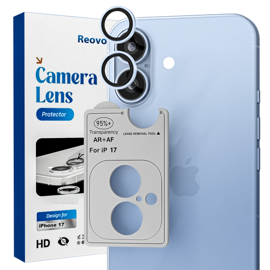 REOVO Camera Protector – Geschikt voor iPhone 17 - 0.05mm Slim Fit – Nevel Blauw -Titanium Frame – Anti-Kras & Schokbestendig