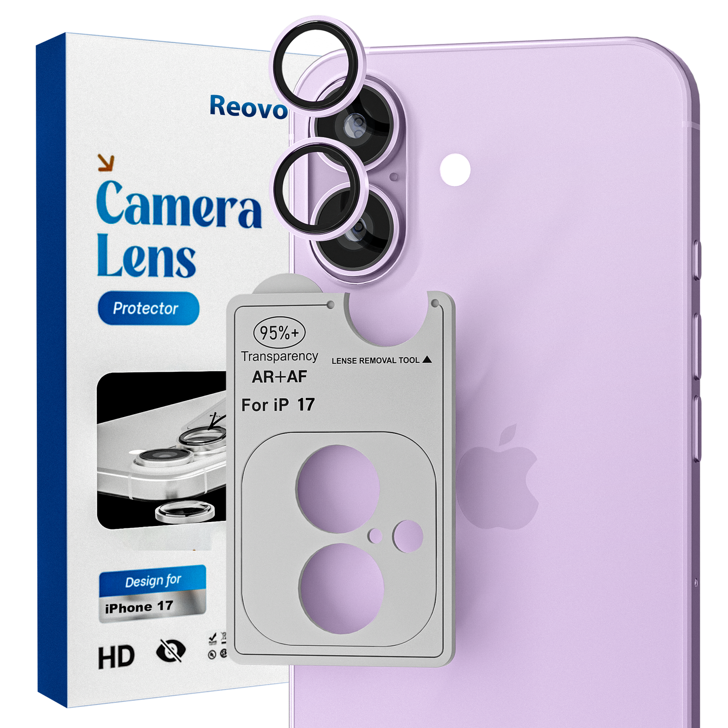 REOVO Camera Protector – Geschikt voor iPhone 17 - 0.05mm Slim Fit – Lavendel paars -Titanium Frame – Anti-Kras & Schokbestendig