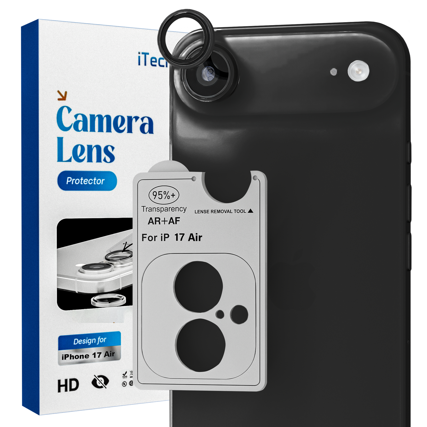 REOVO Camera Protector – Geschikt voor iPhone AIR - 0.05mm Slim Fit – Space Zwart -Titanium Frame – Anti-Kras & Schokbestendig