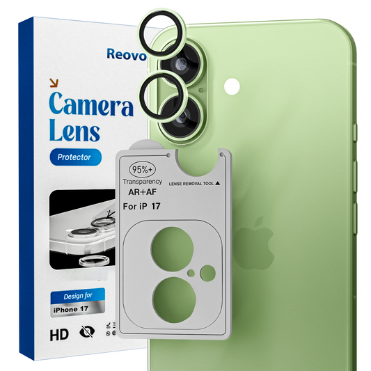 REOVO Camera Protector – Geschikt voor iPhone 17 - 0.05mm Slim Fit – Salie groen -Titanium Frame – Anti-Kras & Schokbestendig